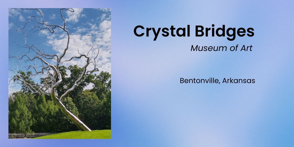 Large silver tree sculpture at Crystal Bridges Museum of American Art in Bentonville, Arkansas.