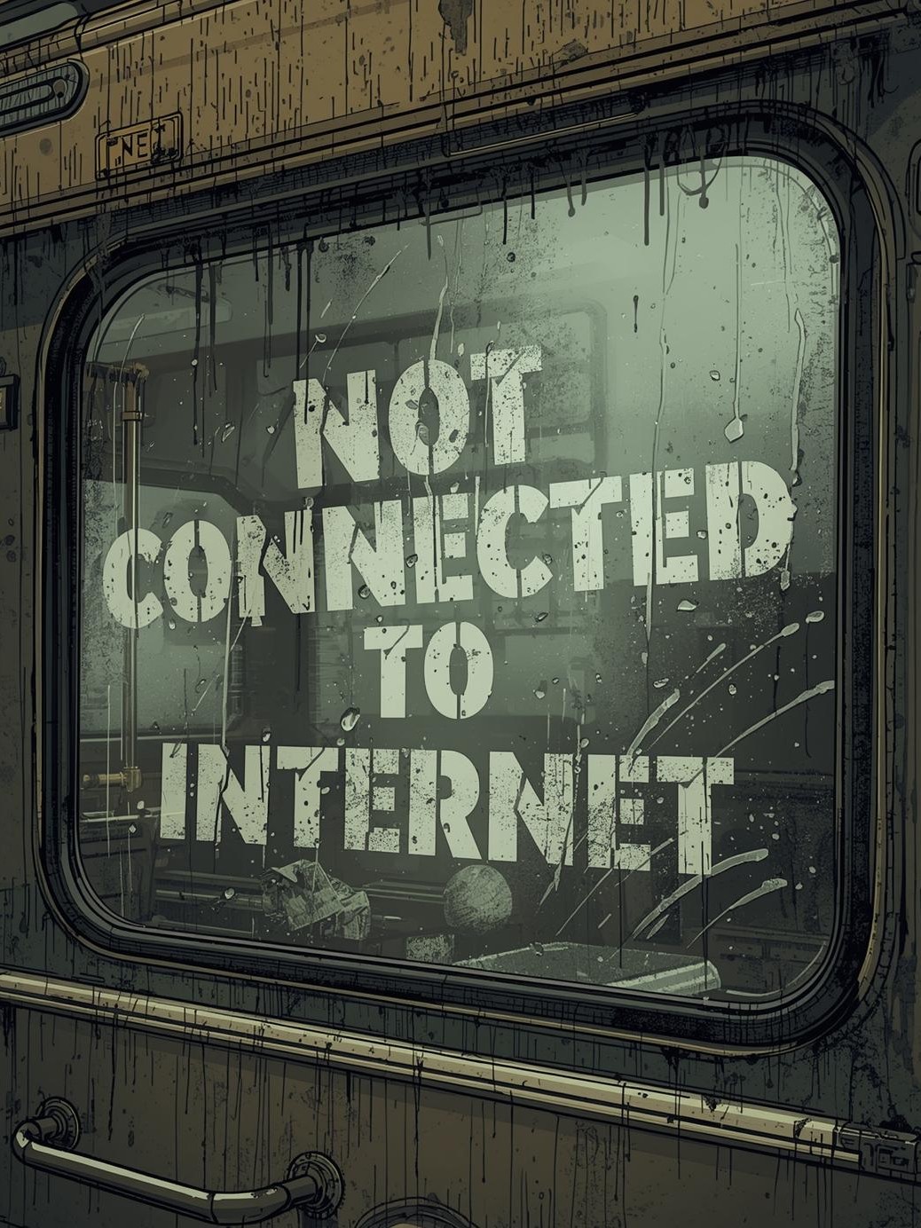 Illustration of a bus window showing ‘Not Connected to Internet,’ symbolizing common Bus Life Internet Issues