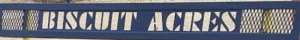 Benjamin's Biscuit Acres Bench cutout of the words "Biscuit Acres" in metal. Located in Benjamin's Biscuit Acres Dog Park Tulsa