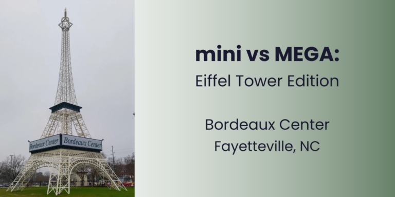 Kings Dominion Eiffel Tower replica in Doswell, Virginia, featured in the mini vs MEGA Eiffel Tower series.