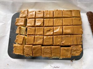 Messy chocolate coating attempt on sliced Kandy Kakes pieces