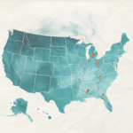 Map of United States showing 2026 road trip bucket list route with orange location pins marking 12 destinations plus 3 wishes across multiple states