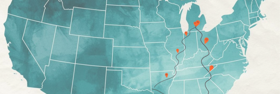 Map of United States showing 2026 road trip bucket list route with orange location pins marking 12 destinations plus 3 wishes across multiple states