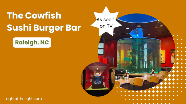 The Cowfish Sushi Burger Bar in Raleigh, North Carolina, featuring the large aquarium built for the TV show Tanked and the smaller cowfish tank.