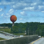 Peachoid Gaffney SC visible from I-85 highway during drive-by