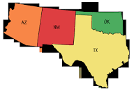 Southwest region map with labeled states