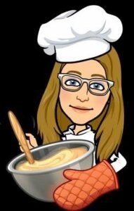 Cartoon avatar of a woman with glasses and a chef's hat stirring a mixing bowl