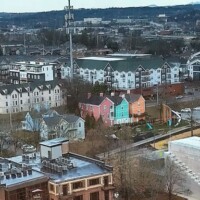 Urban residential scene – Colorful homes, apartment buildings, and green spaces in a city landscape. VIew from Sunshphere Knoxville, TN