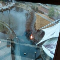 Knoxville park aerial view – Greenery, walking paths, and pond from above.