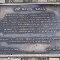 Bronze dedication plaque titled 'Vic Davis Plaza'