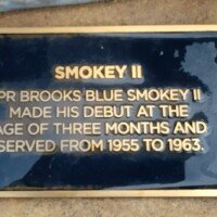 Commemorative plaque for Smokey II, noting he made his debut at three months old and served from 1955 to 1963