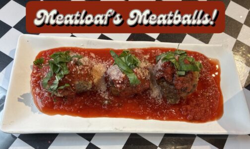 Meatloaf's Meatballs appetizer with marinara sauce and parmesan at Flashback Pizza & Milkshakes in Rogers, Arkansas