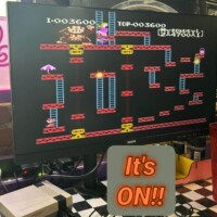 Donkey Kong arcade game screen showing classic gameplay at Flashback Pizza & Milkshakes in Rogers, Arkansas