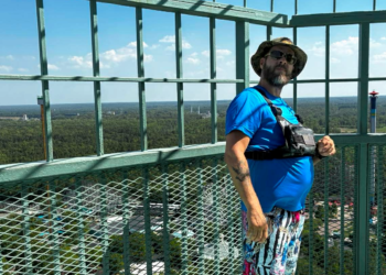 Zach on the Kings Dominion Eiffel Tower observation deck